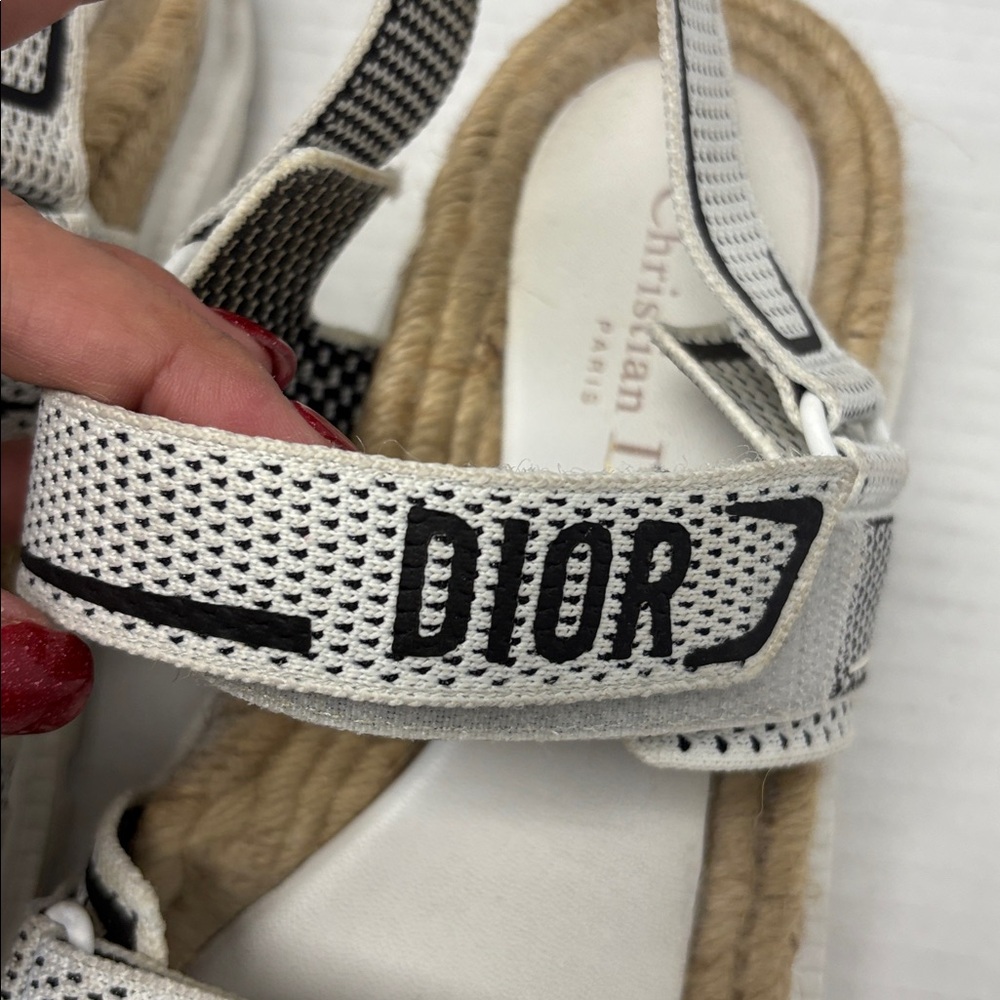 Dior White and Natural Rope Espadrille Sport Sandals - Picture 4 of 6